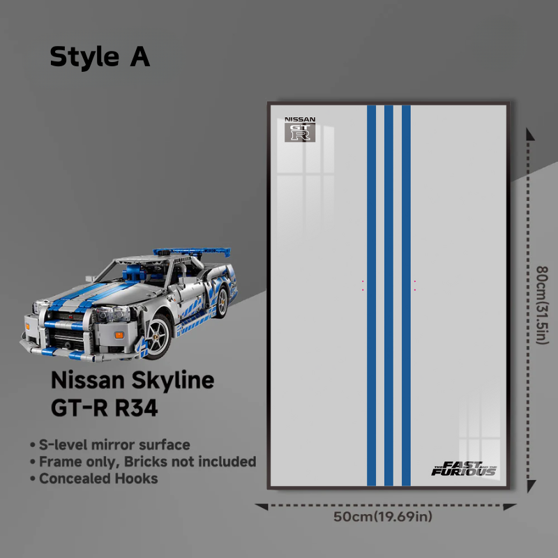 Wall Display Frame for LEGO® 42210 2 Fast 2 Furious Nissan Skyline GT-R (R34) Car