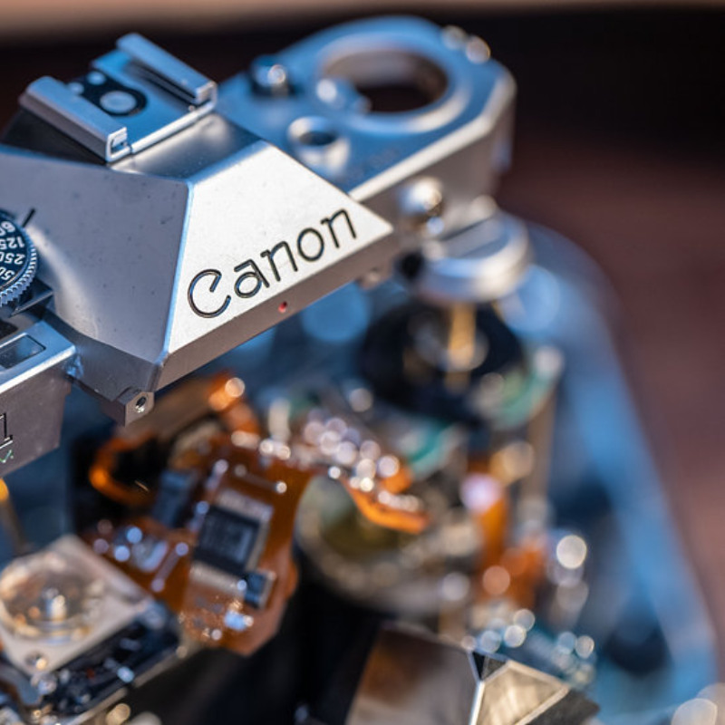 Disassembled Mechanical Film Canon AE-1 Camera , Home Decor, Camera Art