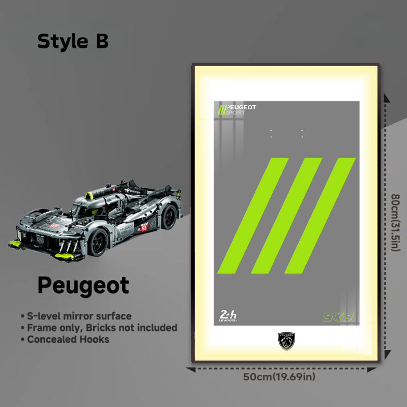 Wall Display frame for LEGO® TECHNIC PEUGEOT 9X8 24H Le Mans Hybrid Hypercar 42156