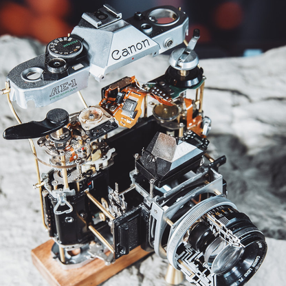 Disassembled Mechanical Film Canon AE-1 Camera , Home Decor, Camera Art