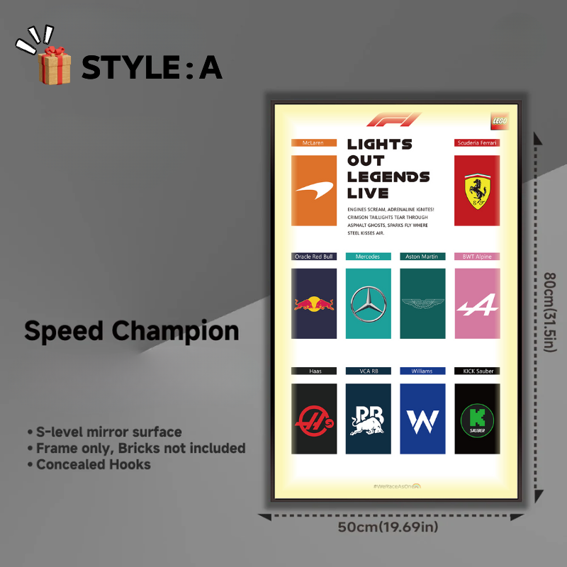 Wall Display frame for LEGO™ F1 Speed Champions 10-Race Car