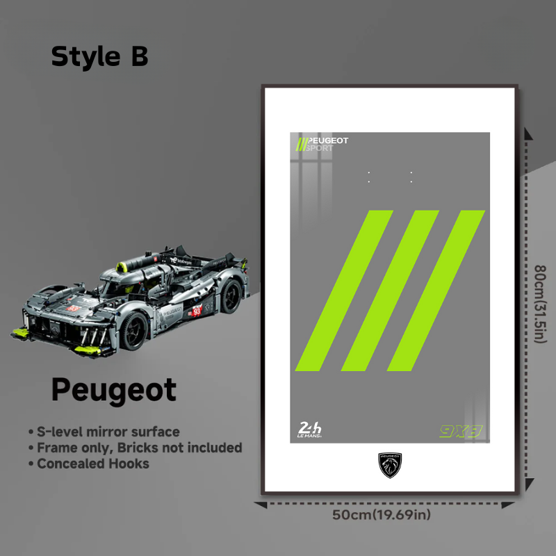Wall Display frame for LEGO® TECHNIC PEUGEOT 9X8 24H Le Mans Hybrid Hypercar 42156