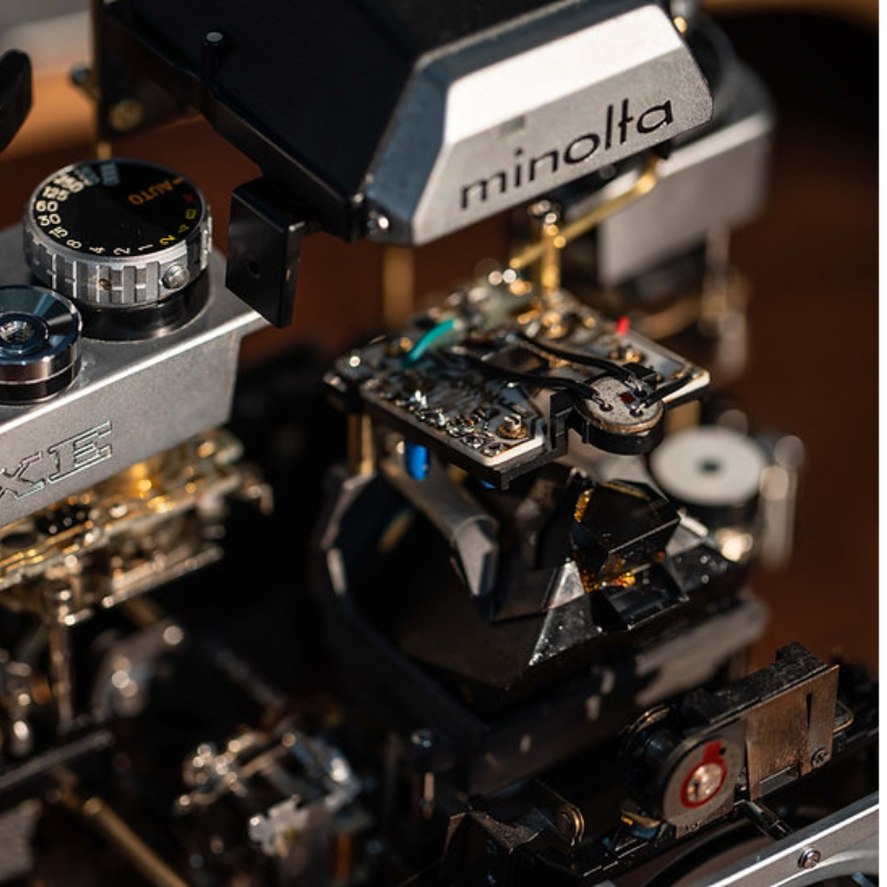 Disassembled Mechanical Film Camera, Deconstructed Minolta XE