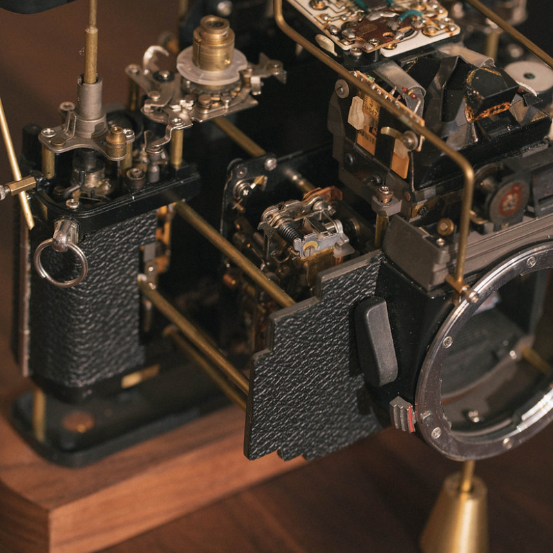 Disassembled Mechanical Film Camera Leica R3 ,Unique Handmade Camera Parts Sculpture,  Gift for Photographers