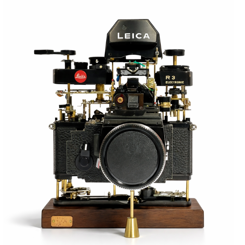 Disassembled Mechanical Film Camera Leica R3 ,Unique Handmade Camera Parts Sculpture,  Gift for Photographers