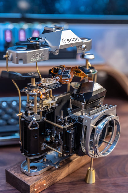Disassembled Mechanical Film Canon AE-1 Camera , Home Decor, Camera Art